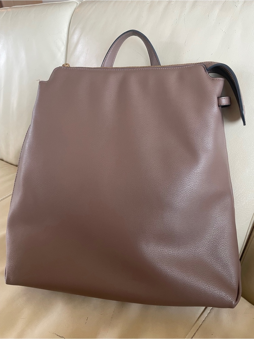 A. new. Day. - Mauve Taupe Minimalist Brown Vegan Leather Backpack w/ Gold HW!